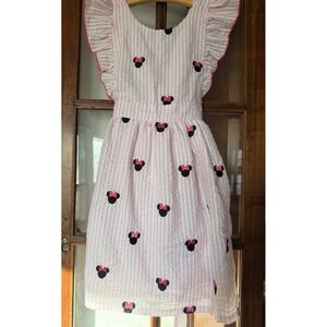 Smockingbird Girls Seersucker Pink Embroidered Minnie Mouse Lined Dress Size 3